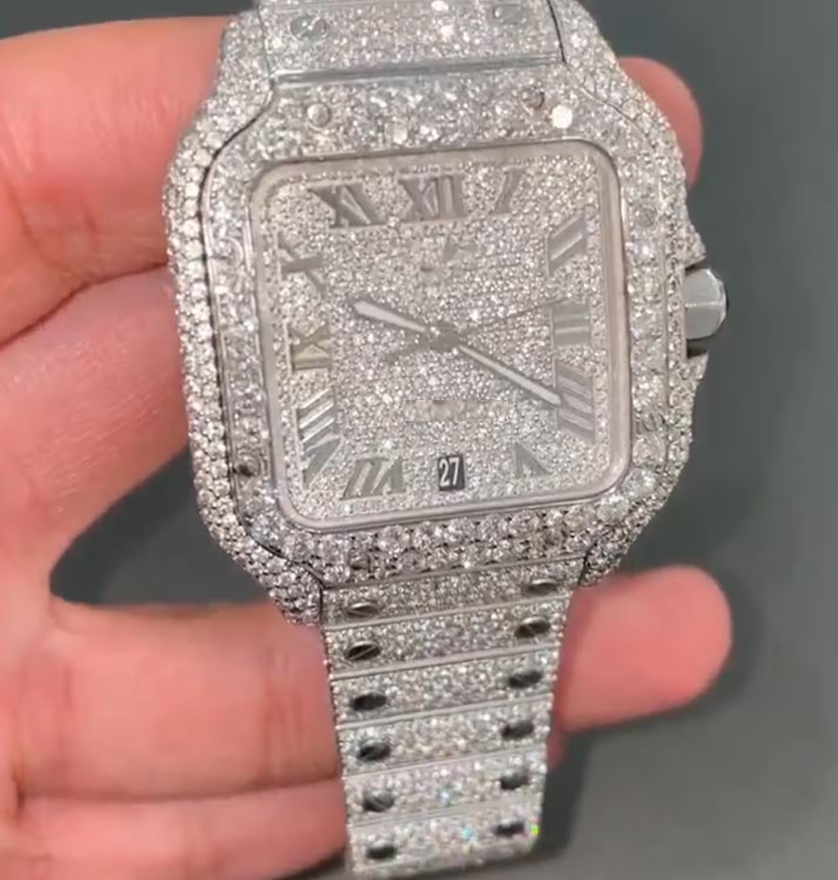 MW Moissanite Stylish iced out  Hip Hop Movement Studded  Bust Down Square Roman Dial Premium Fully   Iced Out  MW_C1061