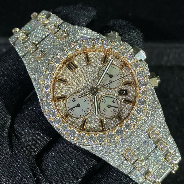 MW Luxury Round Dial VVS Moissanite  Stainless Steel Watch Iced Out Hip Hop Watch MW_AP1046