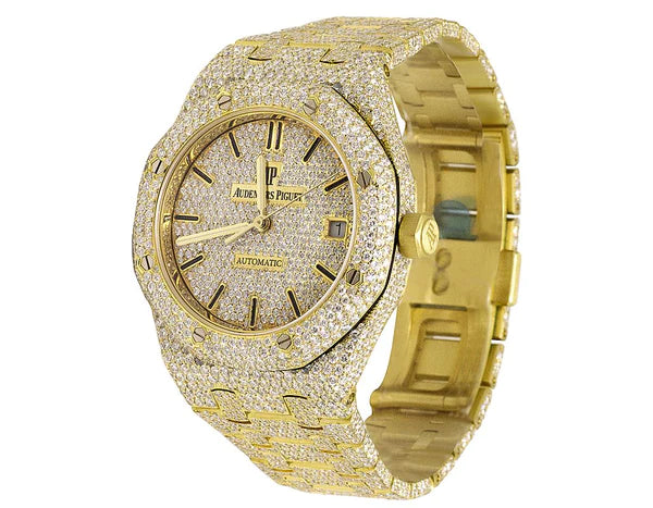 Luxury Iced Out Moissanite Diamond Men Watch Yellow Gold Plated 42mm Men Watch