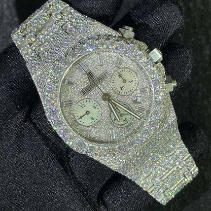 Fabulous Iced Out Automatic Moissanite Diamond Wrist Watch Chronograph Working