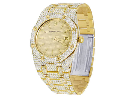 Iced Out VVS Moissanite Diamond Men's Watch, Stainless Steel Yellow Gold Plated, 42mm Luxury Timepiece