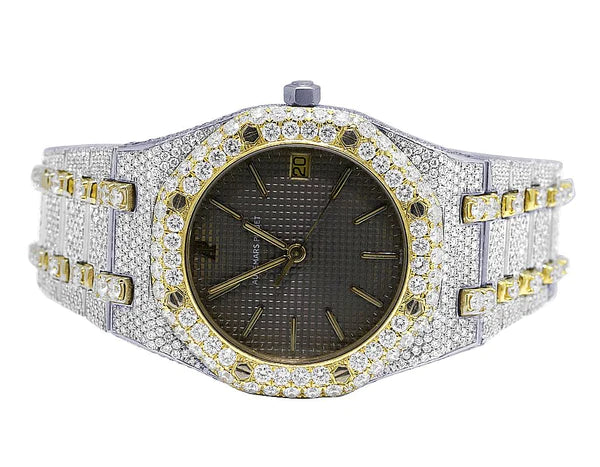 Luxury Full Iced Out VVS Diamond Men's Watch, Stainless Steel 2-Tone Gold Plated 42mm - High-End Fashion Timepiece