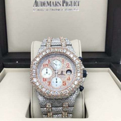 Limited Edition Automatic Iced Out VVS Moissanite Diamond Men's Watch, 2-Tone Gold Plated 42mm Chronograph