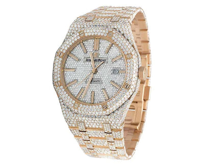 Dashing 2-Tone Iced Out Moissanite VVS Diamond Men's Watch, Stainless Steel Rose Gold, 42mm