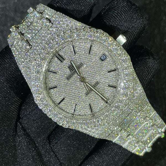 Automatic Movement Fabulous Iced Out Analog Moissanite Diamond Wrist Watch For Men's Christmas Gift For Him