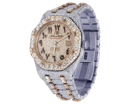 Fabulous Moissanite Diamond Automatic Men's Watch | Stainless Steel, Arabic Dial, 42mm Two-Tone