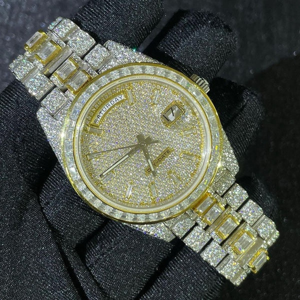 MW Duel Tone Color  Watch Automatic Dial Moissanite Iced Out Stainless Steel  Diamond Hip Hop Bust Down Watch  Studded Movement Watch Fully Iced out Watch MW_R1034