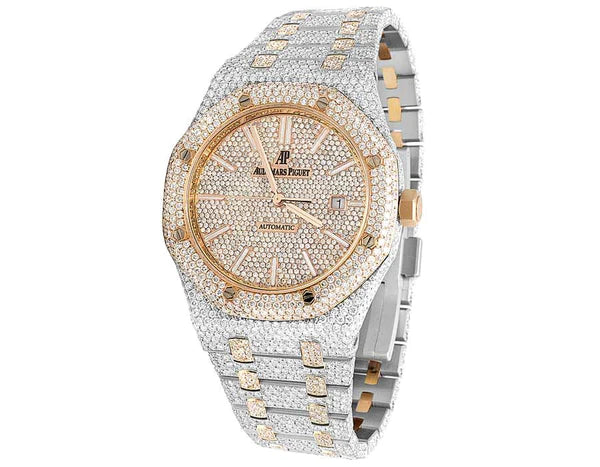 Full Iced Out VVS Moissanite Diamond Men's Watch, Stainless Steel 2-Tone Gold Plated, Arabic Font, 42mm – Luxury Designer Watch