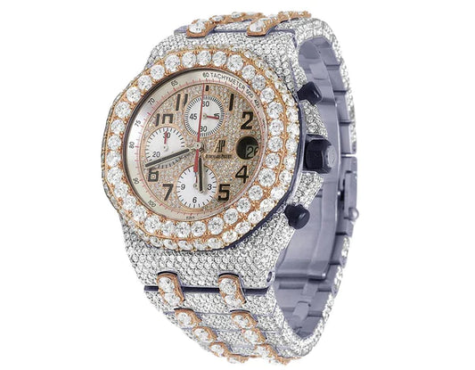 Classic Moissanite Diamond Iced Out Bust Down Automatic Watch Stainless Steel All Chronology Working 2 Tone Gold Plated 42mm Men Watch