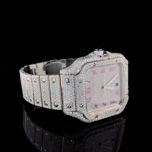 MW Luxury Fully Stylish  iced out Moissanite Hip Hop Movement Studded  Bust Down Square Roman Dial   Iced Out  MW_C1060