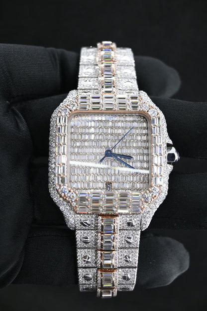 MW Premium Moissanite  Baguette Watch Automatic Movement  Square Dial Studded Watch Hip Hop Bust Down VVS  Iced Out  MW_C1025