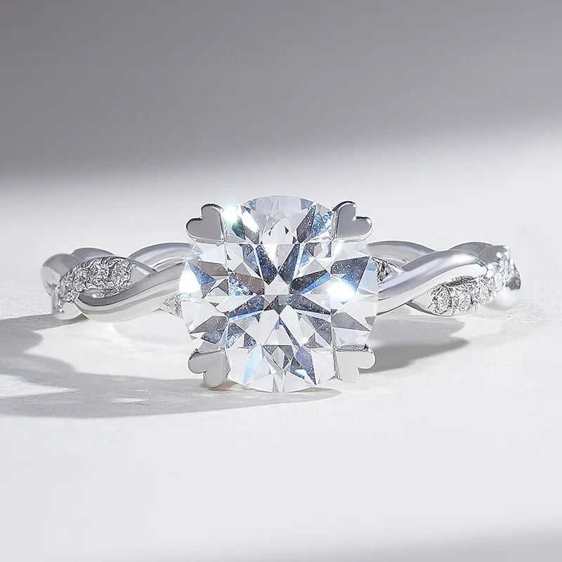 Petite Twisted Vine Moissanite Engagement Ring – Round Cut Promise Ring for Women in 925 Sterling Silver