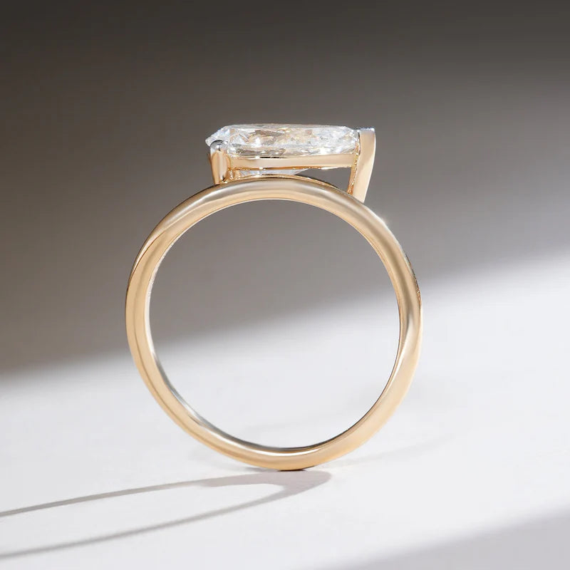 2 Carat Oval Moissanite or Lab-Grown Diamond Curved Solitaire Engagement Ring – 925 Sterling Silver Nesting Bridal Ring | Unique Proposal Ring for He