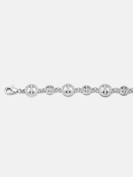 MW Premium VVS Moissanite 925 Sterling Silver Peace Sign Bracelet Hip Hop MW_CB1032