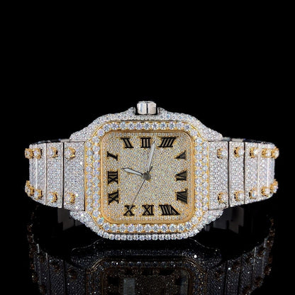 MW Premium Fully Stylish iced out Moissanite Hip Hop Movement Studded  Bust Down Square Roman Dial   Iced Out  MW_C1059