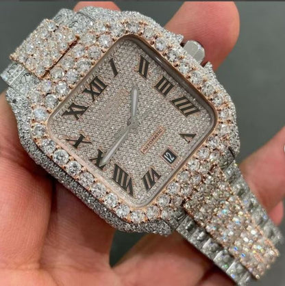 MW Luxury  Bust Down Moissanite Hip Hop Premium Roman Dial Bust Down  Moissanite Fully Iced Out  MW_C1071