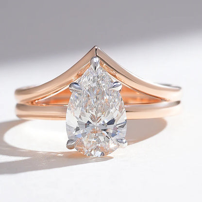2 Carat Pear Cut Moissanite Engagement Ring – 925 Sterling Silver Teardrop Solitaire Promise Ring for Women