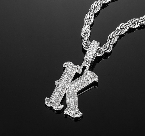 MW Lavish VVS Moissanite Custom K Alphabet Pendant 925 Sterling Silver Hip Hop MW_P1002