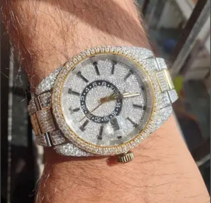 MW  Lavish Round Dial  Iced Out VVS Moissanite Stainless Steel  Diamond Hip Hop Bust Down Watch  Studded Watch Automatic Movement Watch Fully Iced out Watch MW_R1025