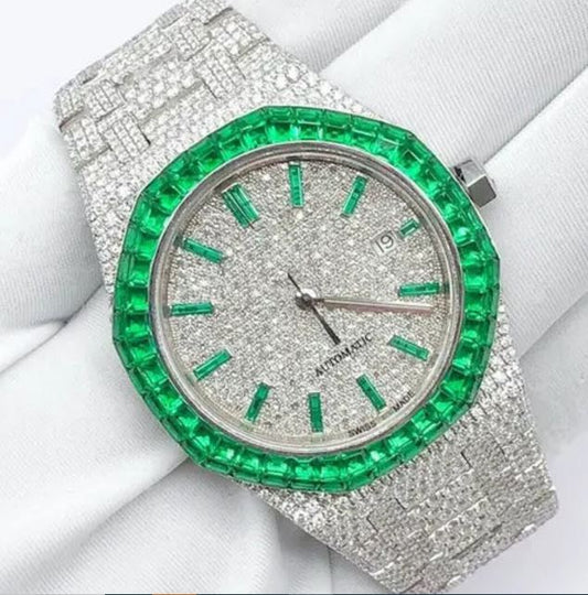 MW Luxury Baguette Round Dial VVS Moissanite Stainless Steel Watch Iced Out Hip Hop Watch MW_AP1033