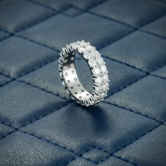 "Men’s 2-Row Moissanite Band Ring – Iced Out 925 Sterling Silver Hip Hop Statement Jewelry"