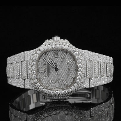 Classic Two-Tone Moissanite Diamond Watch – Luxury Fully Iced Out VVS Automatic Buss Down Bling Watch for Men