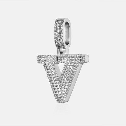 MW Premium VVS Moissanite Custom V Alphabet Pendant 925 Sterling Silver Hip Hop MW_P1027