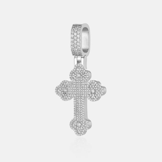 MW Gorgeous VVS Moissanite 925 Sterling Silver Flower Bud Cross Pendant Hip Hop  MW_P1037