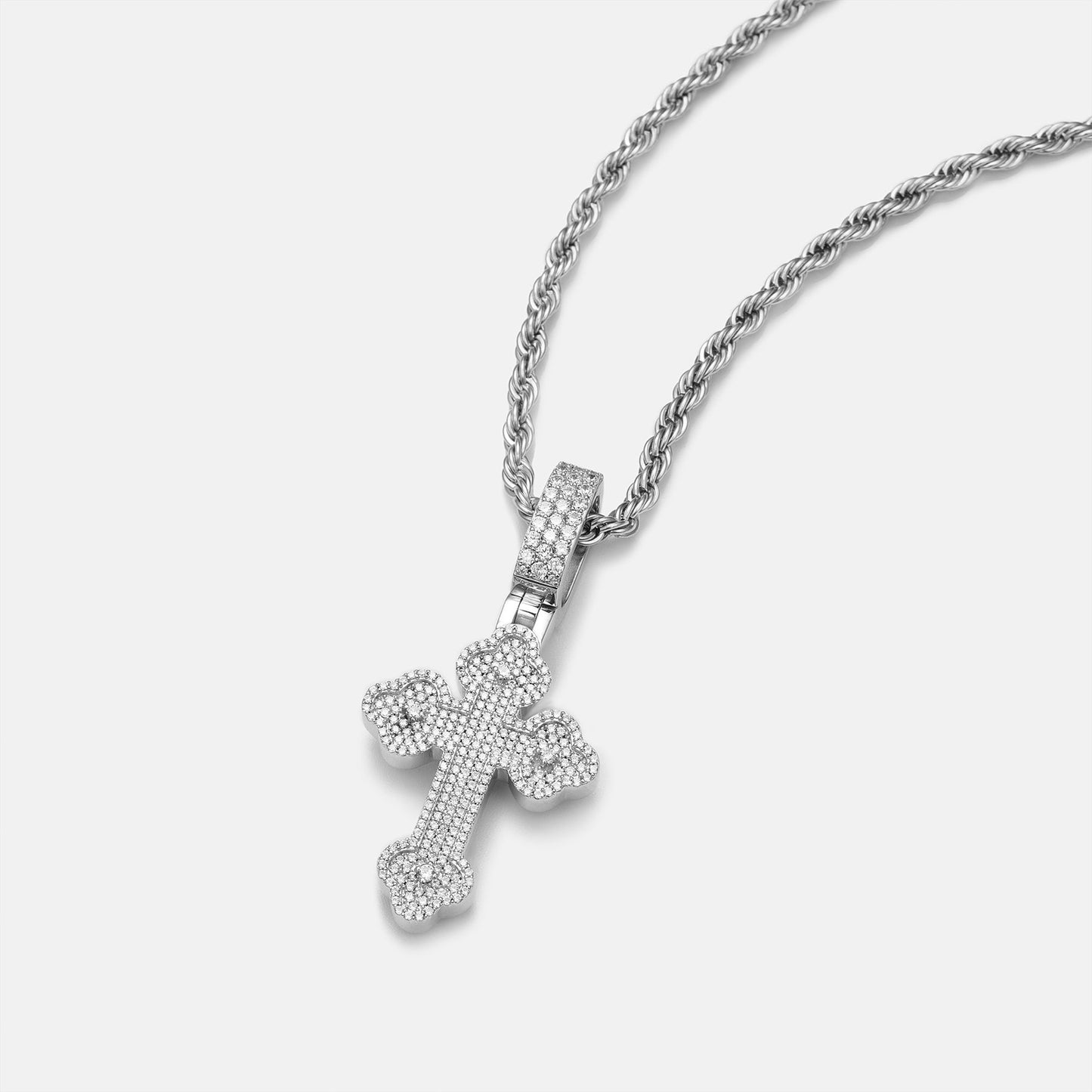 MW Gorgeous VVS Moissanite 925 Sterling Silver Flower Bud Cross Pendant Hip Hop  MW_P1037