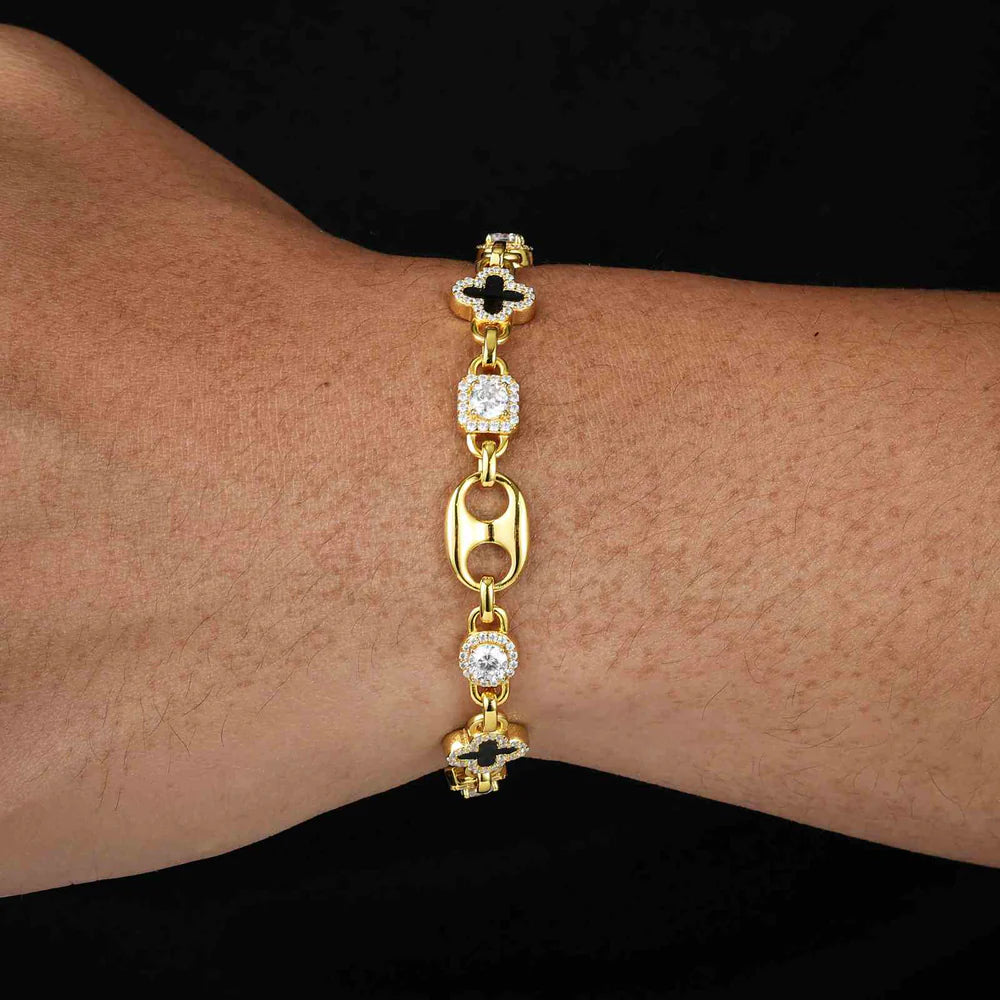 10mm Moissanite Gucci-Inspired Four-Leaf Clover Tennis Bracelet – VVS Diamond-Look Luxury Jewelry in 925 Silver, Yellow, Rose & White Gold Finishes