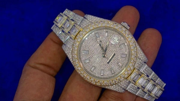 MW Fully Moissanite  Studded Watch Automatic Round  Dial Watch  Iced Out VVS Moissanite Stainless Steel  Diamond Hip Hop Bust Down Watch Movement Watch Fully Iced out Watch MW_R1046