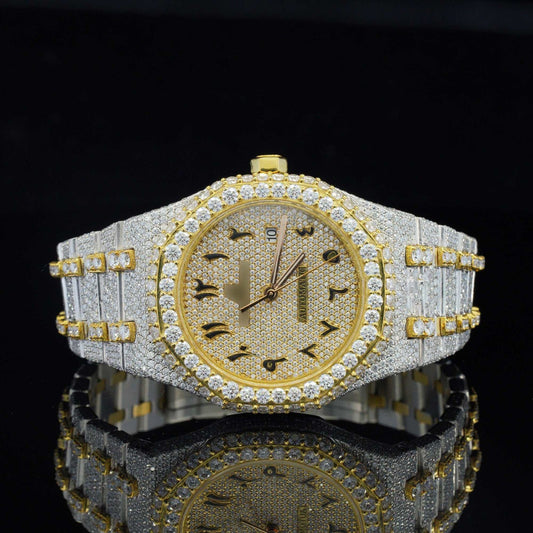 Luxury Moissanite Watch – Iced-Out, Arabic Numerals, Automatic Movement, Premium Bling Timepiece for Men