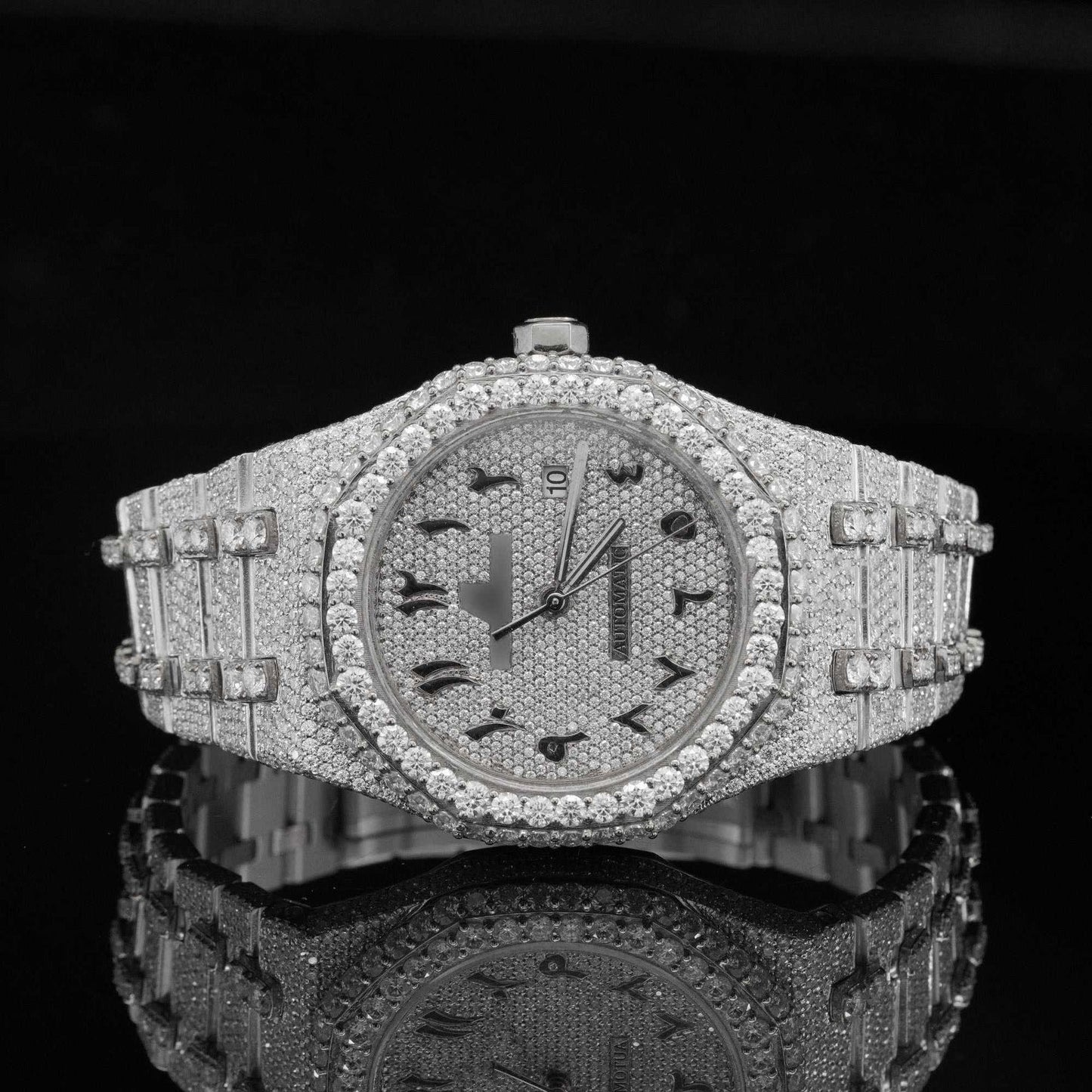 Luxury Moissanite Watch – Iced-Out, Arabic Numerals, Automatic Movement, Premium Bling Timepiece for Men