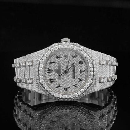 Luxury Moissanite Watch – Iced-Out, Arabic Numerals, Automatic Movement, Premium Bling Timepiece for Men