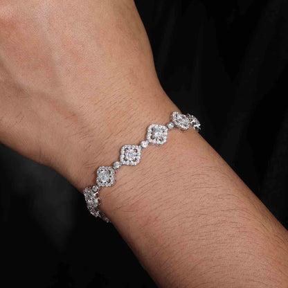 10mm Moissanite Halo Four-Leaf Clover Tennis Bracelet – VVS Diamond-Look Lucky Charm Jewelry in 925 Sterling Silver