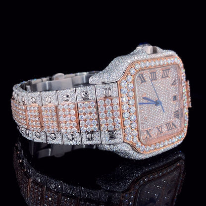 MW Moissanite Stylish iced out  Hip Hop Movement Studded  Bust Down Square Roman Dial Premium Fully   Iced Out  MW_C1062