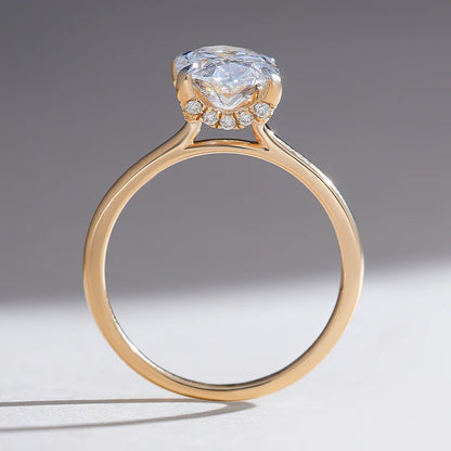 Elongated Oval Cut Moissanite Engagement Ring – Elegant Solitaire Promise Ring in 925 Sterling Silver