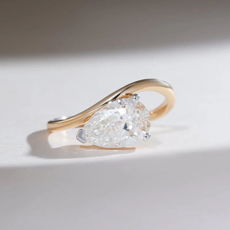 2 Carat Oval Moissanite or Lab-Grown Diamond Curved Solitaire Engagement Ring – 925 Sterling Silver Nesting Bridal Ring | Unique Proposal Ring for He