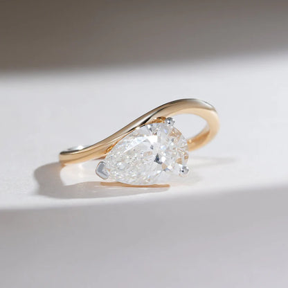 2 Carat Oval Moissanite or Lab-Grown Diamond Curved Solitaire Engagement Ring – 925 Sterling Silver Nesting Bridal Ring | Unique Proposal Ring for He