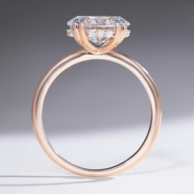 2 Carat Oval Moissanite & Lab Grown Diamond East West Engagement Ring – Two Tone Cathedral Solitaire 925 Silver Ring