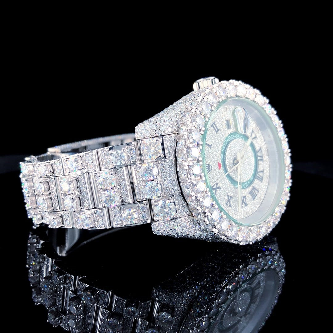 MW  Classic Roman Dial Iced Out VVS Moissanite Stainless Steel  Diamond Hip Hop Bust Down Watch  Studded Watch Automatic Movement Watch Fully Iced out Watch MW_R1021