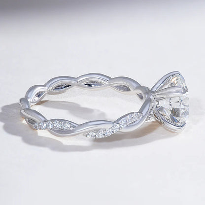 Petite Twisted Vine Moissanite Engagement Ring – Round Cut Promise Ring for Women in 925 Sterling Silver