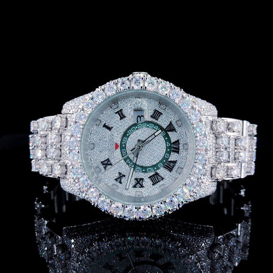 MW  Classic Roman Dial Iced Out VVS Moissanite Stainless Steel  Diamond Hip Hop Bust Down Watch  Studded Watch Automatic Movement Watch Fully Iced out Watch MW_R1021