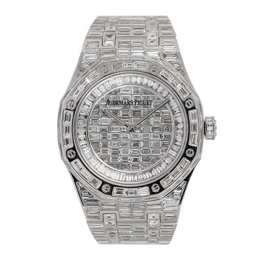 Full Iced Out VVS Baguette Moissanite Diamond Men's Watch, Stainless Steel White Gold Plated 42mm – Luxury Chronograph