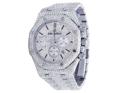 Full Iced Out VVS Moissanite Diamond Men's Watch | Stainless Steel, Chronograph Function, 42mm Luxury Timepiece