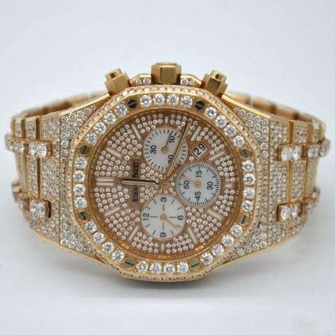 Classic Moissanite Diamond Iced Out Bust Down Automatic Watch, Rose Gold Plated 42mm Men’s Chronograph