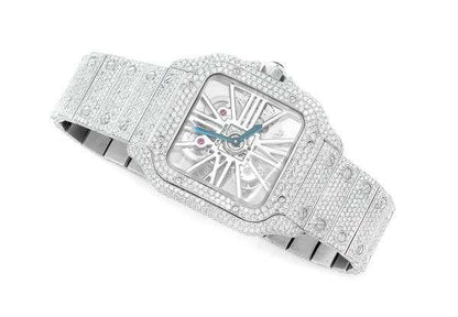 Skeleton VVS Diamond Men’s Watch, Stainless Steel White Gold Plated – Luxury Birthday Gift Watch for Him