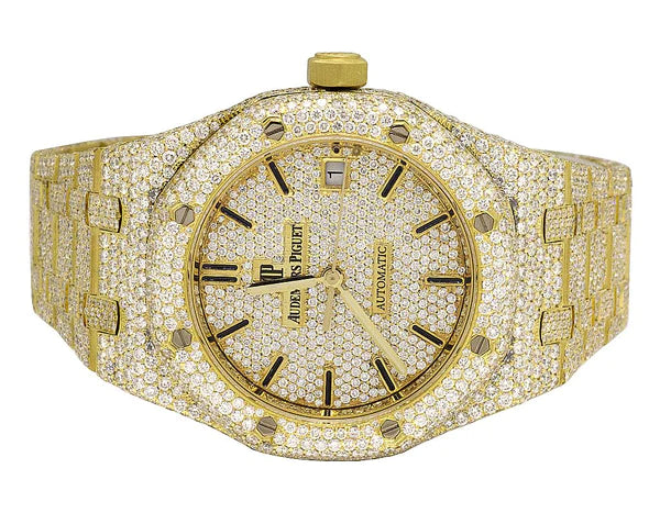 Luxury Iced Out Moissanite Diamond Men Watch Yellow Gold Plated 42mm Men Watch