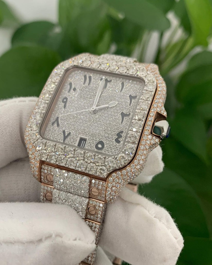 MW Premium Square Arabic Dial Moissanite   Watch Automatic Movement   Studded Watch Hip Hop Bust Down VVS  Iced Out  MW_C1026