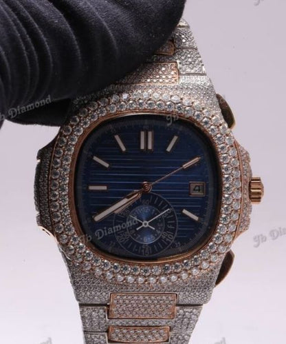 MW Moissanite Premium Personalized  Rose Gold  Color Hip Hop Iced Out D Customize Bust Down Diamond Wrist Watch For Men's MW_PP1015